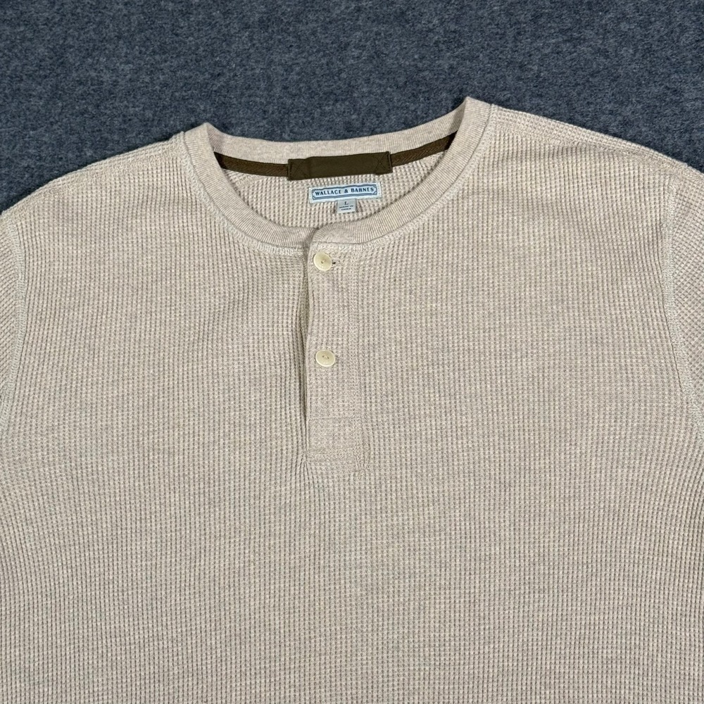 Wallace & Barnes Mens Waffle Knit Henley Shirt Cream Long Sleeve Heritage Large